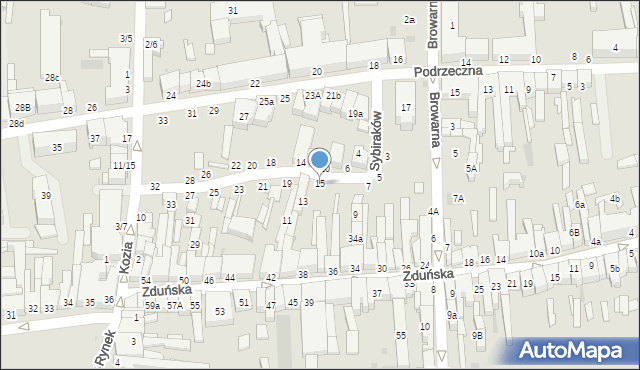 Łowicz, Sybiraków, 15, mapa Łowicza