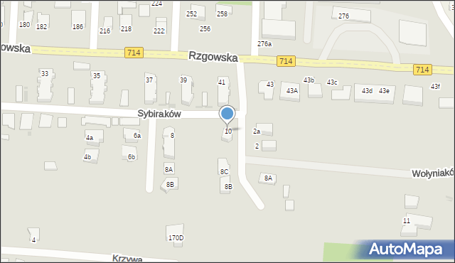 Pabianice, Sybiraków, 10, mapa Pabianic