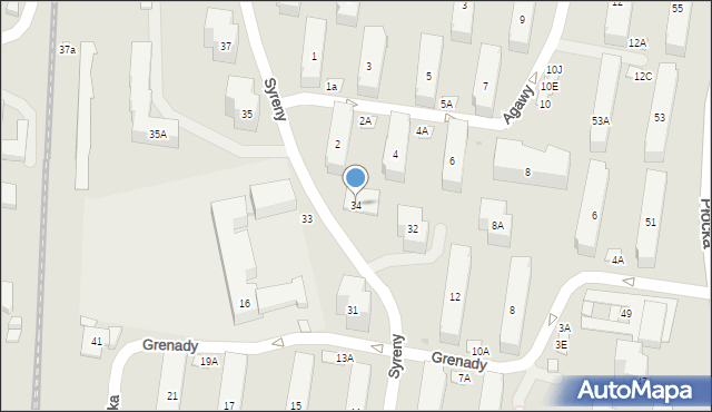 Warszawa, Syreny, 34, mapa Warszawy