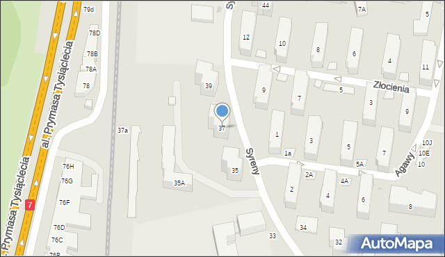 Warszawa, Syreny, 37, mapa Warszawy