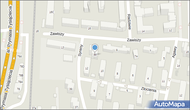 Warszawa, Syreny, 44, mapa Warszawy