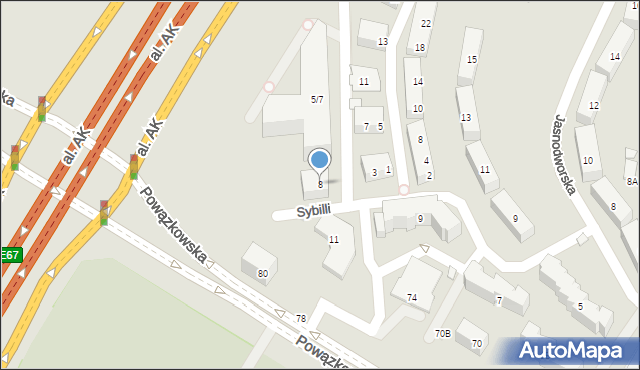 Warszawa, Sybilli, 8, mapa Warszawy