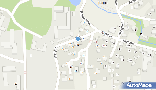 Balice, Szkolna, 32, mapa Balice