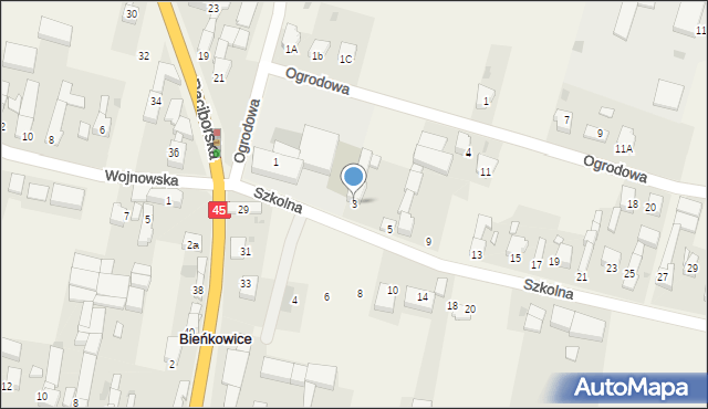 Bieńkowice, Szkolna, 3, mapa Bieńkowice