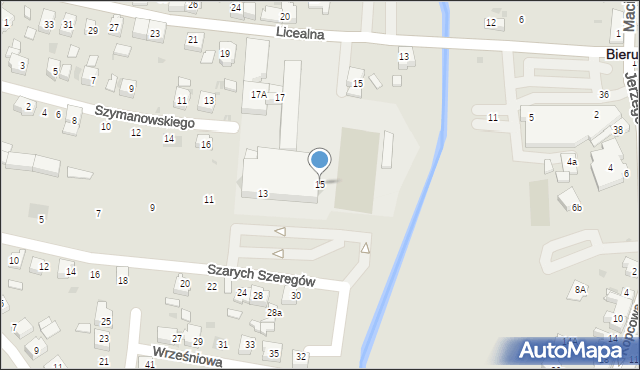Bieruń, Szarych Szeregów, 15, mapa Bieruń