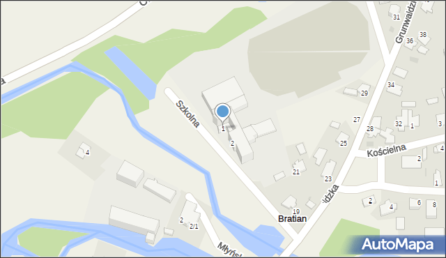 Bratian, Szkolna, 1, mapa Bratian