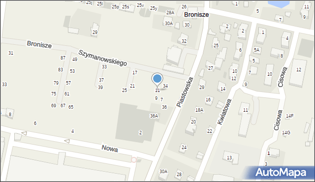 Bronisze, Szymanowskiego, 11, mapa Bronisze