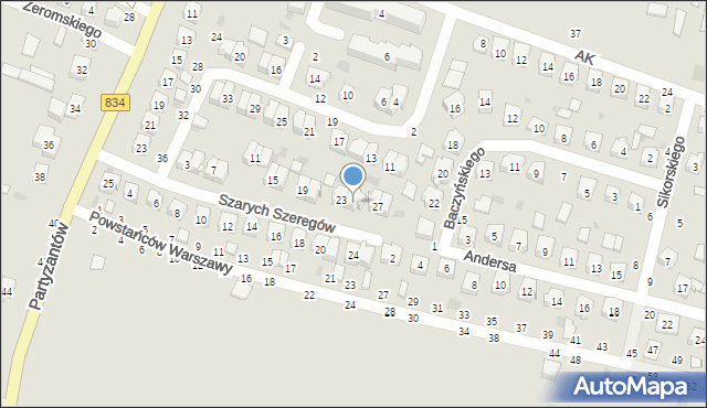 Bychawa, Szarych Szeregów, 25, mapa Bychawa