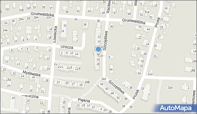 Chełm, Szczęśliwa, 22, mapa Chełma