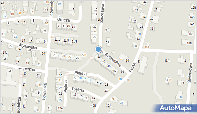 Chełm, Szczęśliwa, 34, mapa Chełma