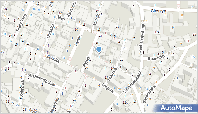 Cieszyn, Szersznika Leopolda Jana, 1, mapa Cieszyna