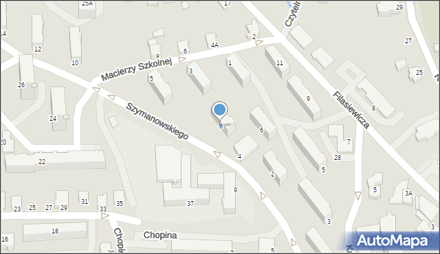 Cieszyn, Szymanowskiego Karola, 8, mapa Cieszyna