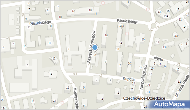 Czechowice-Dziedzice, Szarych Szeregów, 2, mapa Czechowic-Dziedzic