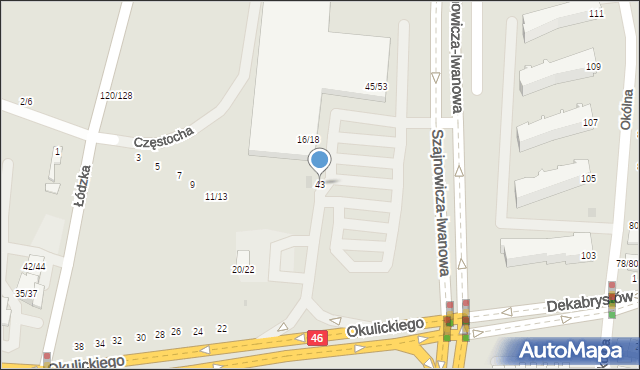 Częstochowa, Szajnowicza-Iwanowa Jerzego, 43, mapa Częstochowy