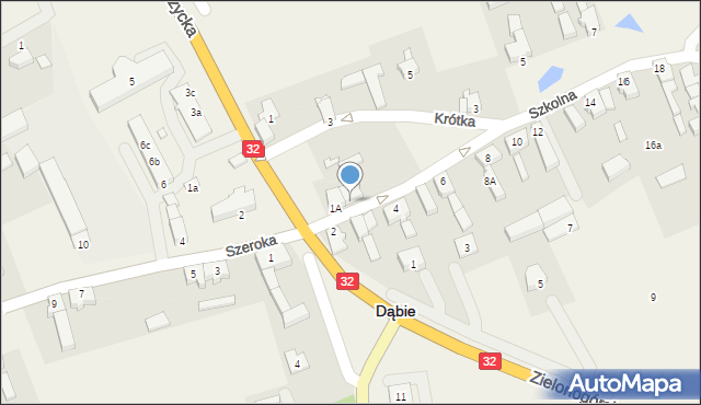 Dąbie, Szkolna, 1B, mapa Dąbie