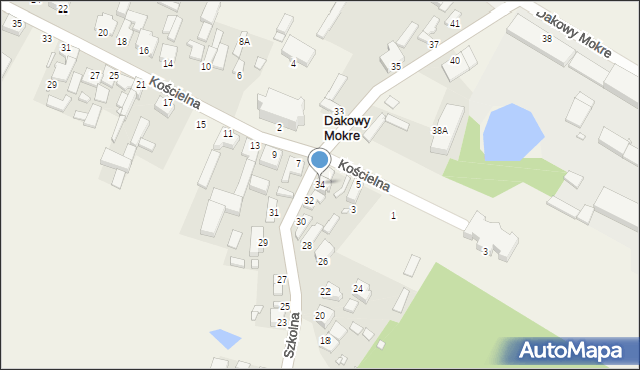 Dakowy Mokre, Szkolna, 34, mapa Dakowy Mokre