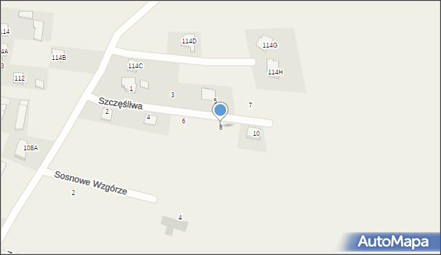 Dominów, Szczęśliwa, 8, mapa Dominów