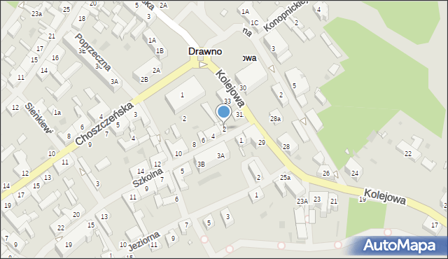 Drawno, Szkolna, 2, mapa Drawno