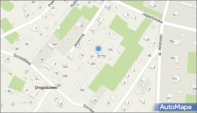 Drogoszewo, Szczęśliwa, 22, mapa Drogoszewo