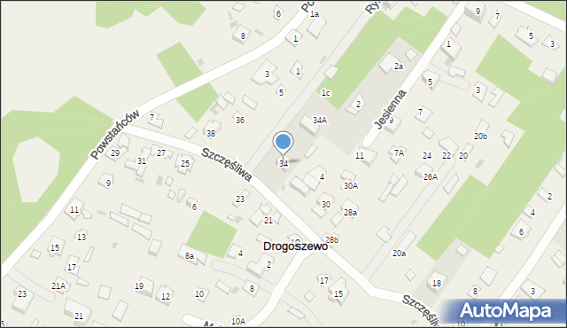 Drogoszewo, Szczęśliwa, 34, mapa Drogoszewo