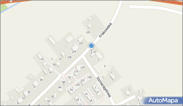 Dziekanowice, Szmaragdowa, 1, mapa Dziekanowice