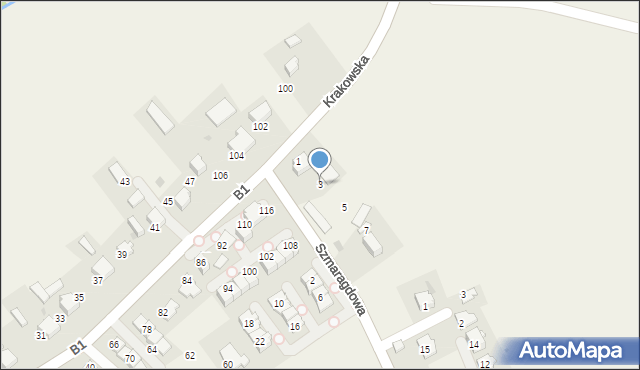 Dziekanowice, Szmaragdowa, 3, mapa Dziekanowice