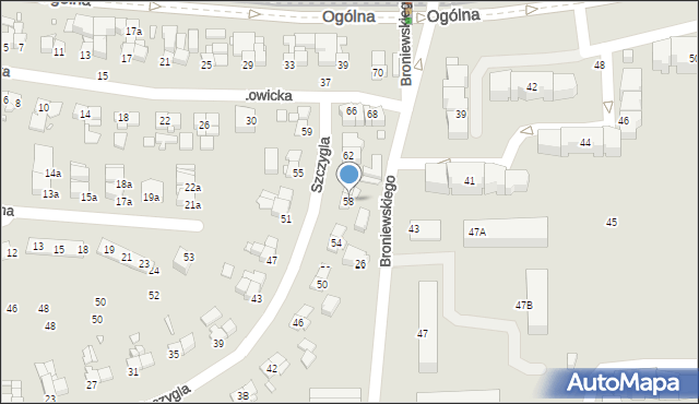 Elbląg, Szczygla, 58, mapa Elbląga