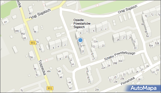 Gliwice, Sztabu Powstańczego, 13, mapa Gliwic