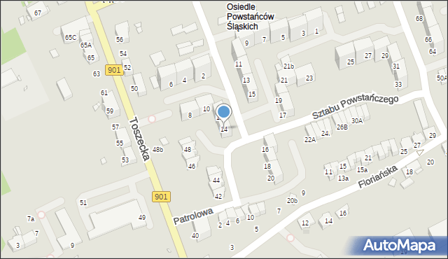Gliwice, Sztabu Powstańczego, 14, mapa Gliwic