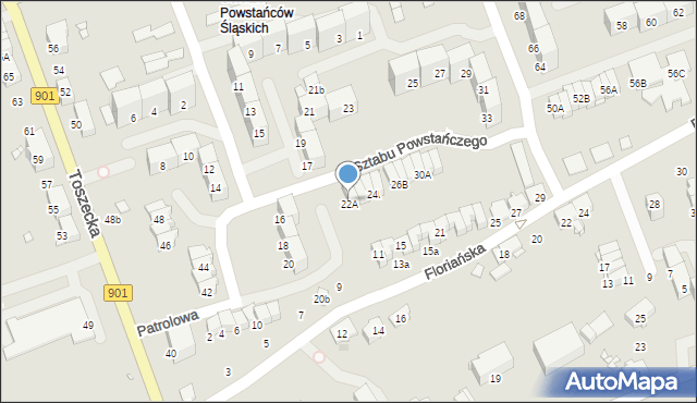 Gliwice, Sztabu Powstańczego, 22A, mapa Gliwic