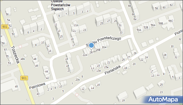 Gliwice, Sztabu Powstańczego, 24B, mapa Gliwic