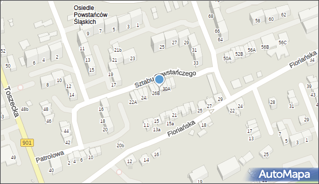 Gliwice, Sztabu Powstańczego, 28A, mapa Gliwic