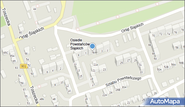 Gliwice, Sztabu Powstańczego, 5A, mapa Gliwic