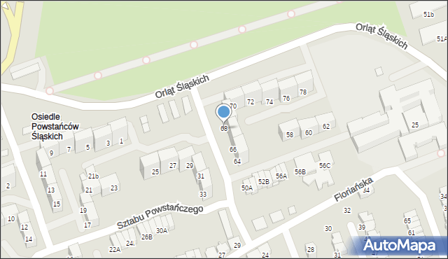 Gliwice, Sztabu Powstańczego, 68, mapa Gliwic