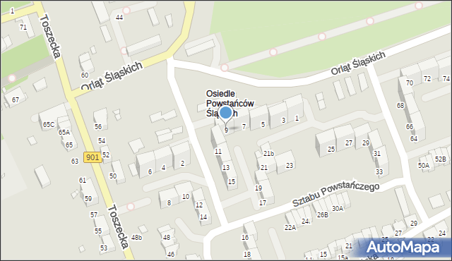 Gliwice, Sztabu Powstańczego, 9, mapa Gliwic