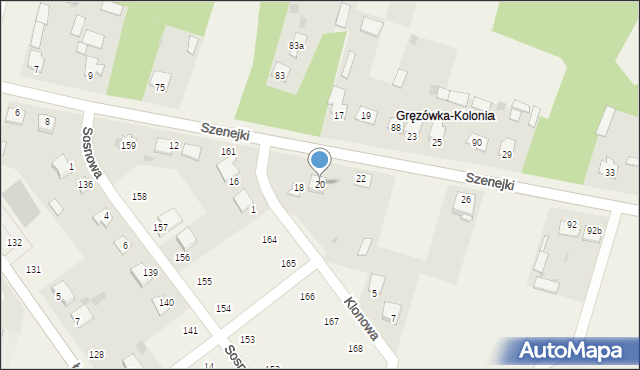 Gręzówka, Szenejki Tadeusza, 20, mapa Gręzówka