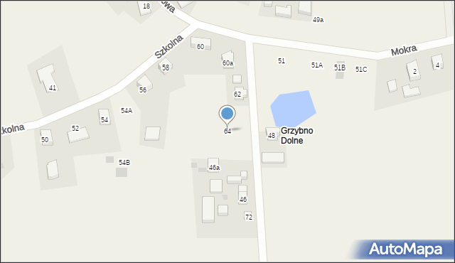 Grzybno, Szkolna, 64, mapa Grzybno