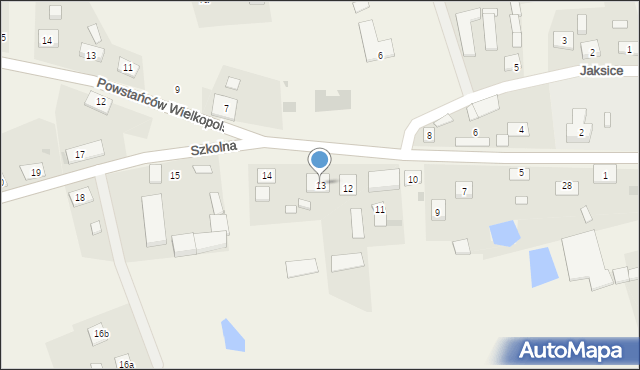 Jaksice, Szkolna, 13, mapa Jaksice