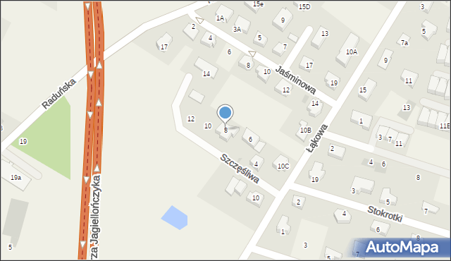 Juszkowo, Szczęśliwa, 8, mapa Juszkowo