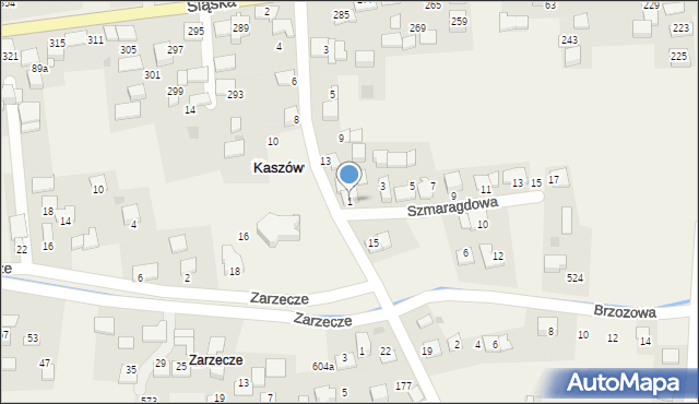 Kaszów, Szmaragdowa, 1, mapa Kaszów