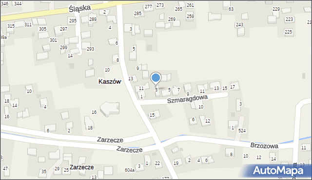 Kaszów, Szmaragdowa, 3, mapa Kaszów