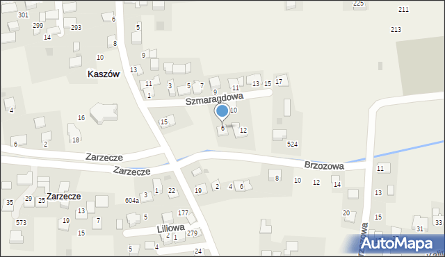 Kaszów, Szmaragdowa, 6, mapa Kaszów