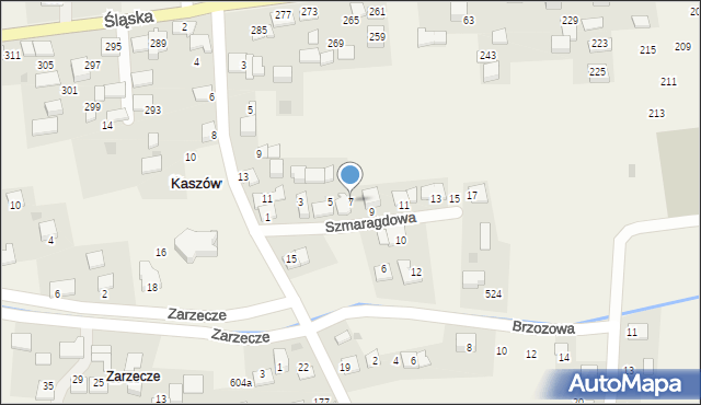 Kaszów, Szmaragdowa, 7, mapa Kaszów