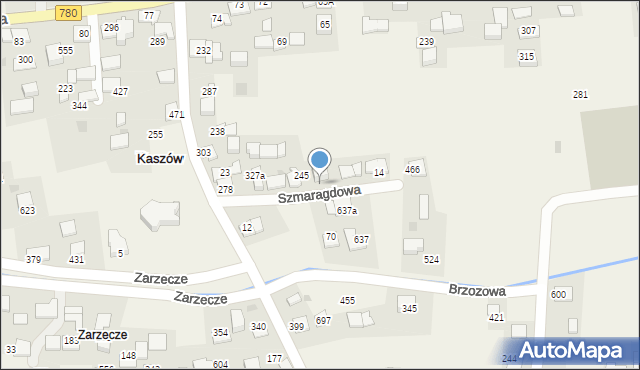 Kaszów, Szmaragdowa, 9, mapa Kaszów