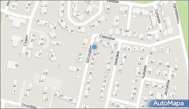 Katowice, Szczygłów, 34, mapa Katowic