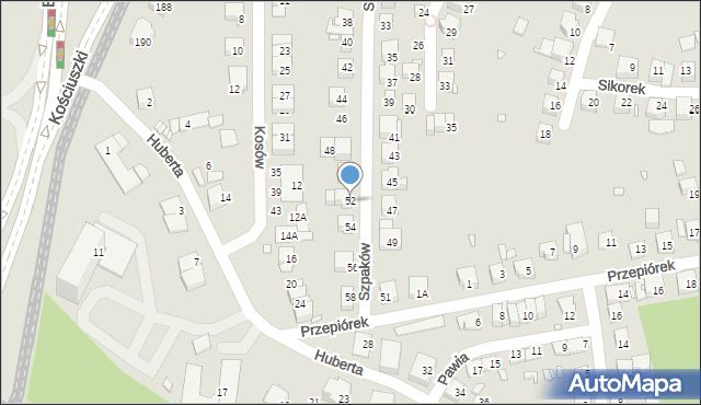 Katowice, Szpaków, 52, mapa Katowic