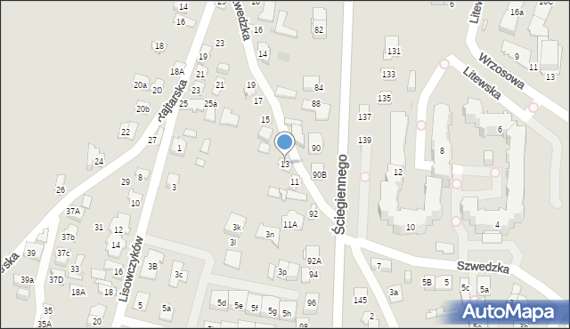 Kielce, Szwedzka, 13, mapa Kielc