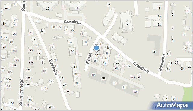 Kielce, Szwedzka, 3P, mapa Kielc