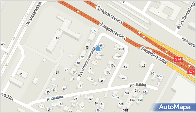 Kielce, Szermentowskiego Józefa, 10, mapa Kielc