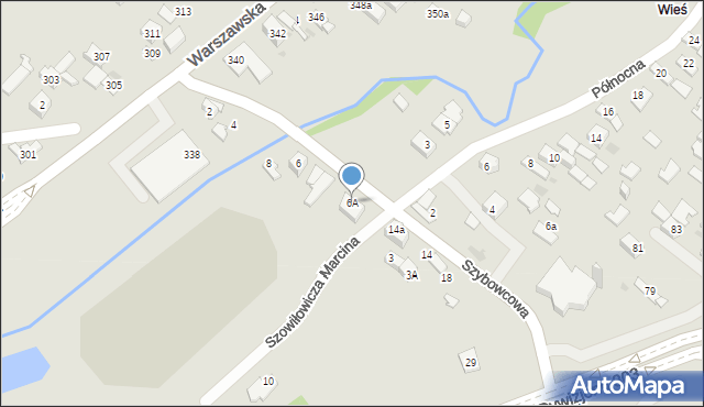 Kielce, Szybowcowa, 6A, mapa Kielc